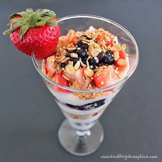 Triple-Berry Greek Yogurt Parfait - Recipe photo by Healthyideasplace