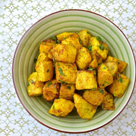 Curried Roasted Celeriac - Recipe photo by Catherine Cuisine