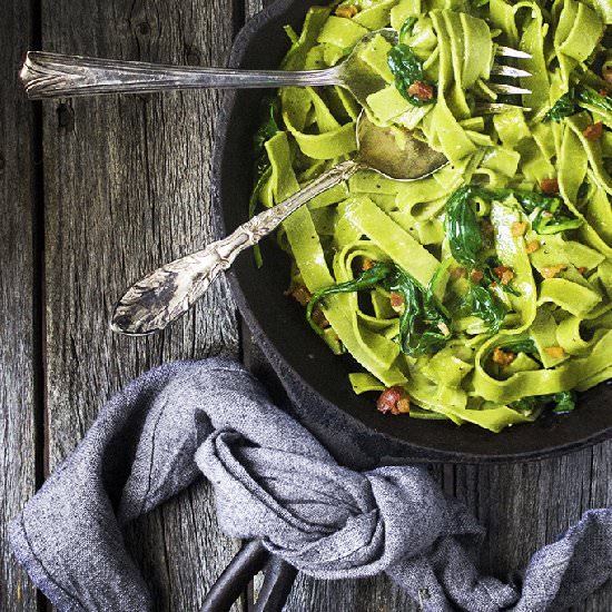 Spinach Fettuccine Carbonara - Recipe photo by Stiers Aesthetic