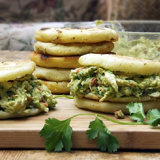 Arepas with Chicken & Avocado Salad - Recipe photo by panning the globe