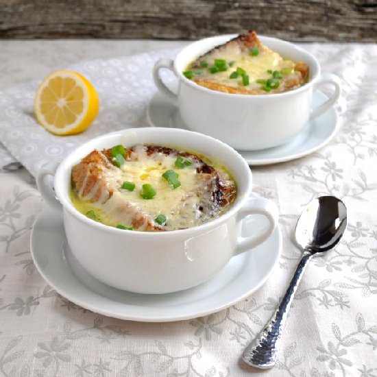 Spring Leek Soup w Gruyere Toasts - Recipe photo by PinchandSwirl