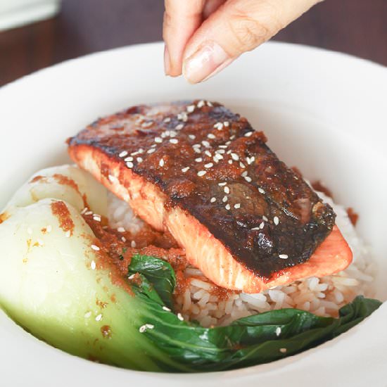Crispy Salmon with Ginger Soy Sauce - Recipe photo by justasdelish