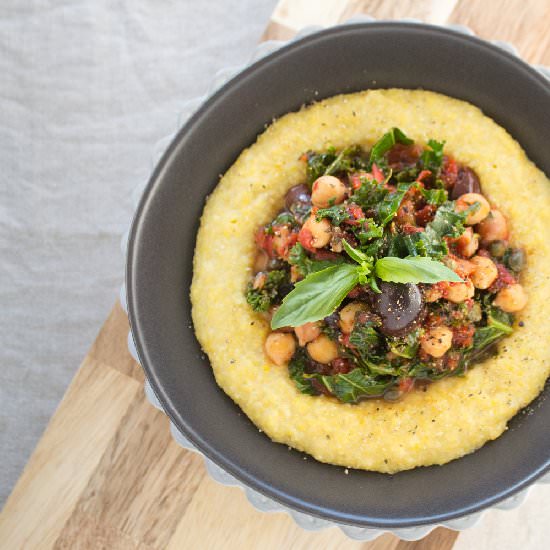 Kale Puttanesca & Creamy Polenta - Recipe photo by SweetPotatoSoul