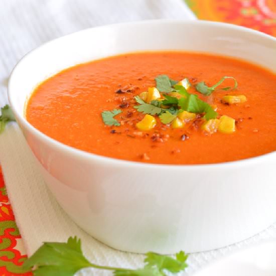 Red Pepper, Corn, and Tomato Soup - Recipe photo by garnishandglaze