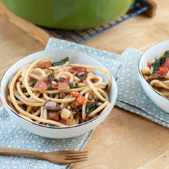 Kalamata Pasta w/ Chickpeas & Kale - Recipe photo by ProduceonParade