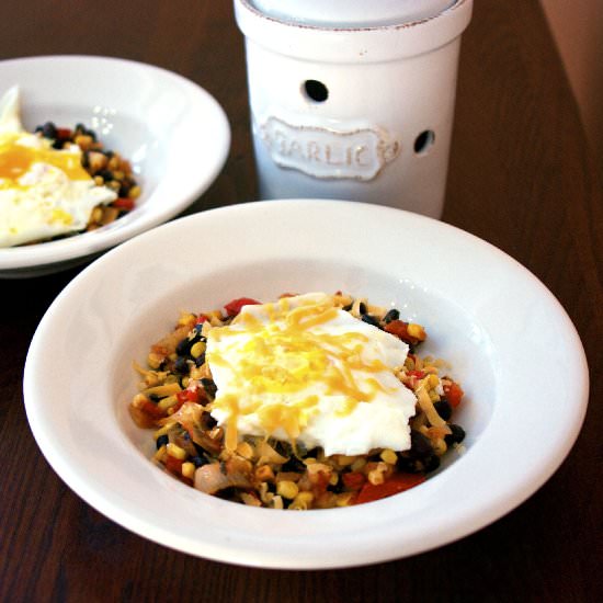 Warm Corn Salad w/ Huevo Frito - Recipe photo by Diane Balch