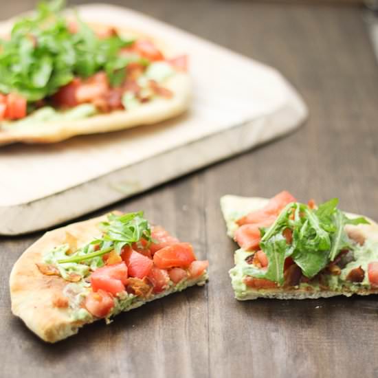 BLT Flatbread with Avocado Crema - Recipe photo by Dash of Reality