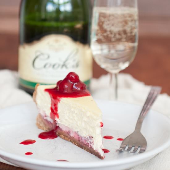 Champagne Raspberry Cheesecake - Recipe photo by foodsofourlives