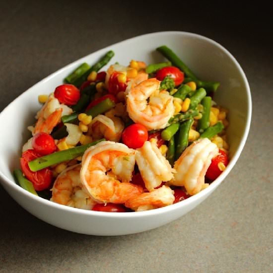 Poached Shrimp with Fresh Veggies - Recipe photo by Lisa G Cooks
