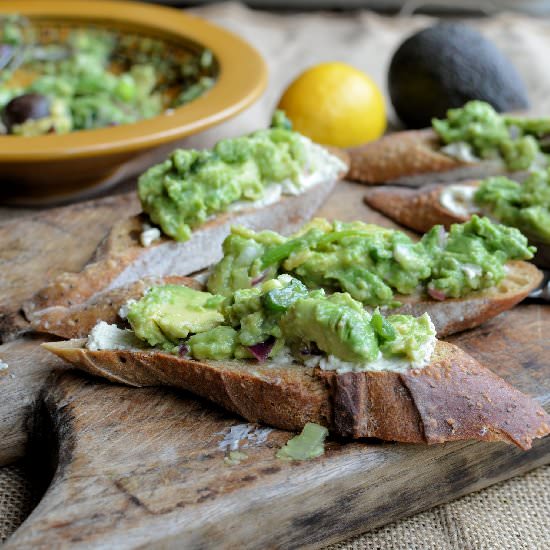 Guacamole & Cream Cheese Tartines - Recipe photo by Lavender and Lovage