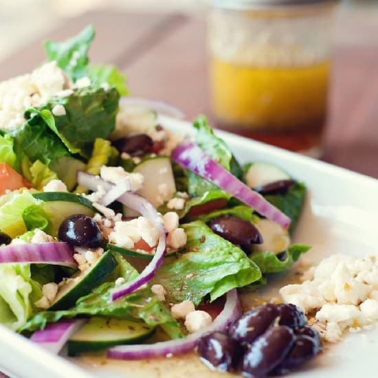 Greek Salad + Dressing - Recipe photo by asimplepantry
