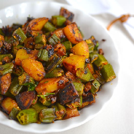 Aloo Bhindi Sabzi (Potato Okra Fry) - Recipe photo by Indian Khana