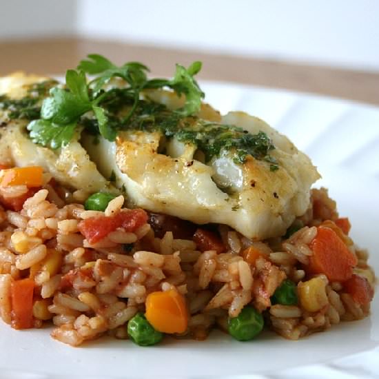 Cod, Mexican Rice and Cilantro - Recipe photo by recipesfoodandcooking