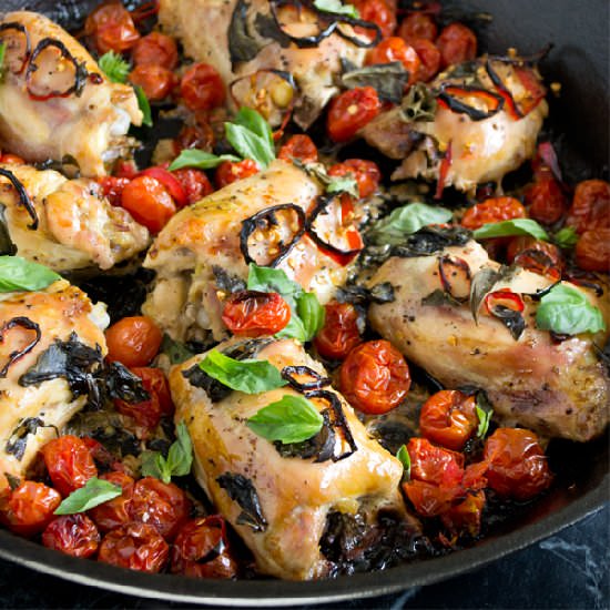 Baked Chicken w/ Tomatoes & Chiles - Recipe photo by CookTheStory