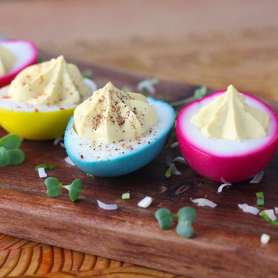 Naturally-Dyed Deviled Eggs - Recipe photo by kitchenvignettes