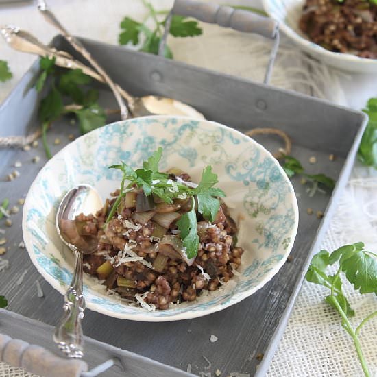Mushroom & Leek Buckwheat Risotto - Recipe photo by Running to the Kitchen