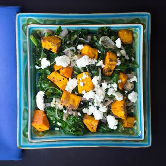 Roasted Sweet Potato Kale Salad - Recipe photo by The Body Department
