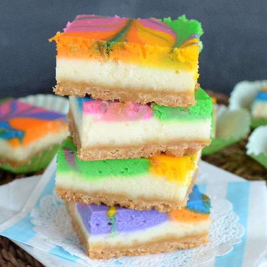 Rainbow Vanilla Cheesecake Bars - Recipe photo by BruCrewLife