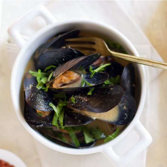 Miso Mussels with Wilted Greens - Recipe photo by aidamollenkamp