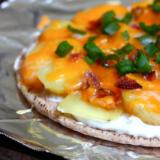 Loaded "Baked" Potato Pita Pizza - Recipe photo by Confectionary Tales