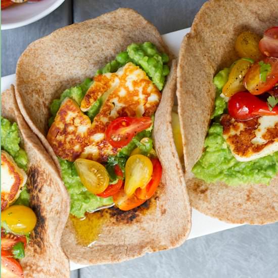 Pea Guacamole and Halloumi Tacos - Recipe photo by aidamollenkamp