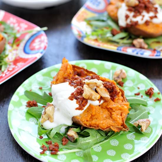 Cheesy Twice-Baked Sweet Potatoes - Recipe photo by thepigandquill