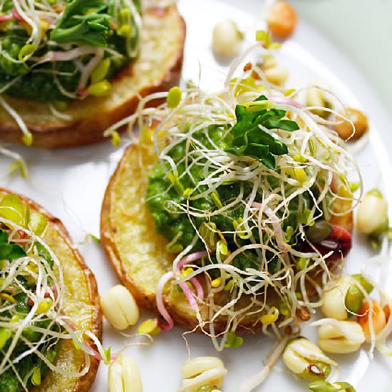 Potatoes, Herb Pesto, and Sprouts - Recipe photo by jjbegonia