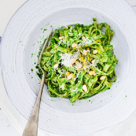 Nettle Pesto Pasta - Recipe photo by Feasting at Home