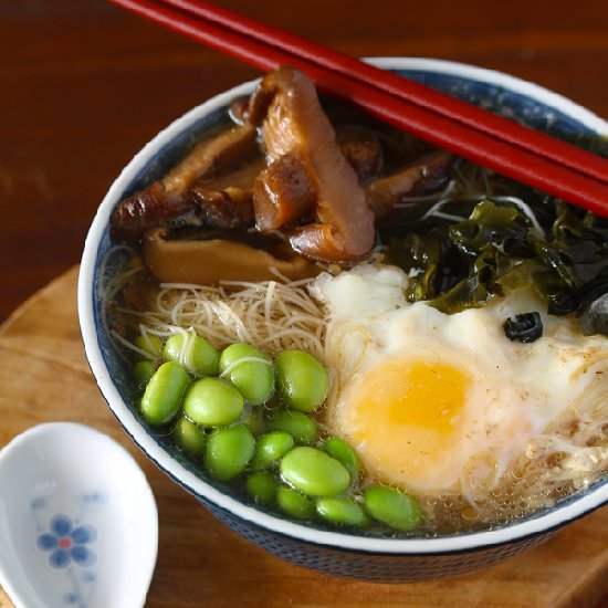 Edamame Mushroom Miso Noodle Soup - Recipe photo by justasdelish