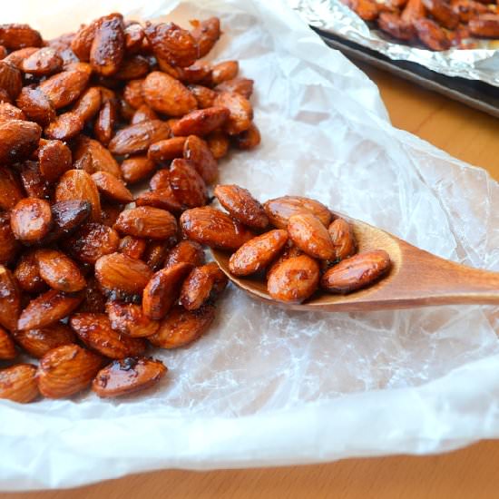 Sriracha Honey Almonds - Recipe photo by Happily Spiced