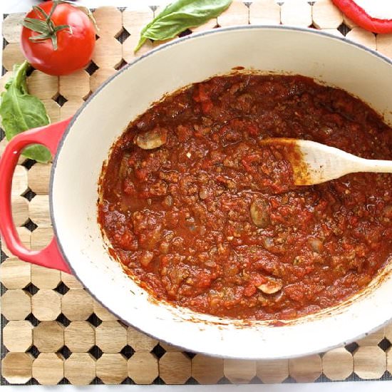 Meat Sauce w/Red Wine & Mushrooms - Recipe photo by flavorthemoments