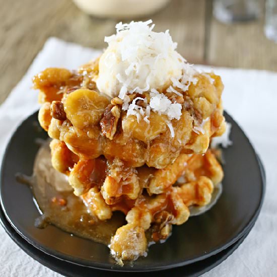 Coconut Bananas Foster Waffles - Recipe photo by Kleinworth &amp; Co