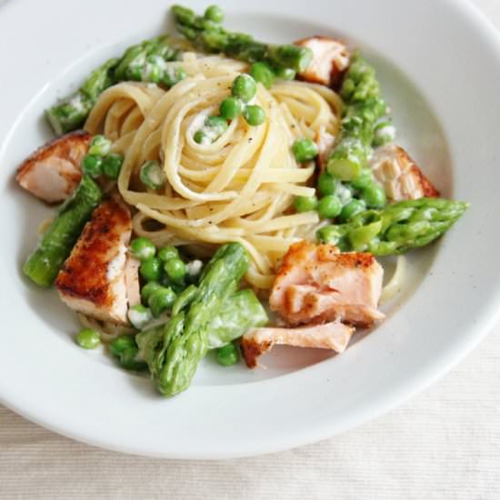 Creamy Asparagus & Salmon Pasta - Recipe photo by theseasonedtraveler