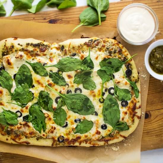 Chicken Alfredo & Pesto Pizza - Recipe photo by Stiers Aesthetic