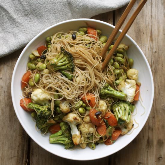 Rice Noodle & Edamame Stir-Fry - Recipe photo by inpursuitofmore