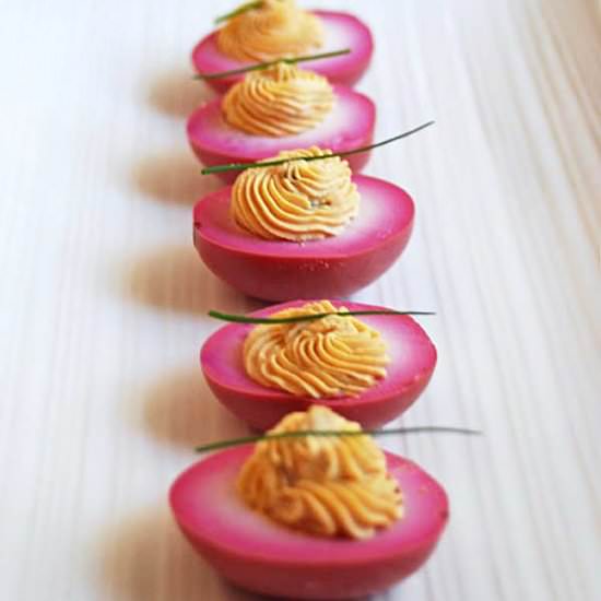 Pickled Beet Deviled Eggs - Recipe photo by loveandduckfat