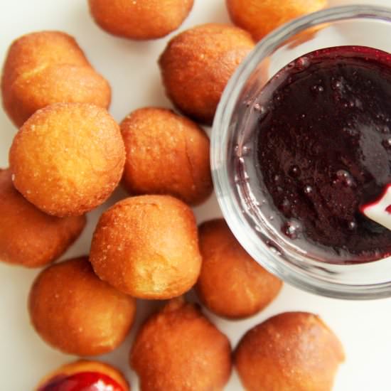 Zeppole with Blueberry Sauce - Recipe photo by thetastybite