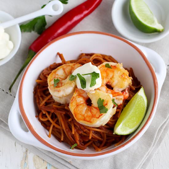Spicy Mexican Noodles with Grilled - Recipe photo by danceofsaucepans