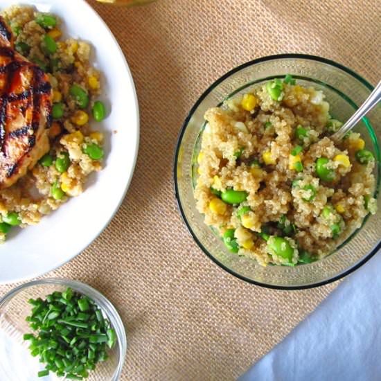 Quinoa with Edamame and Corn - Recipe photo by Happy Food Happy Home