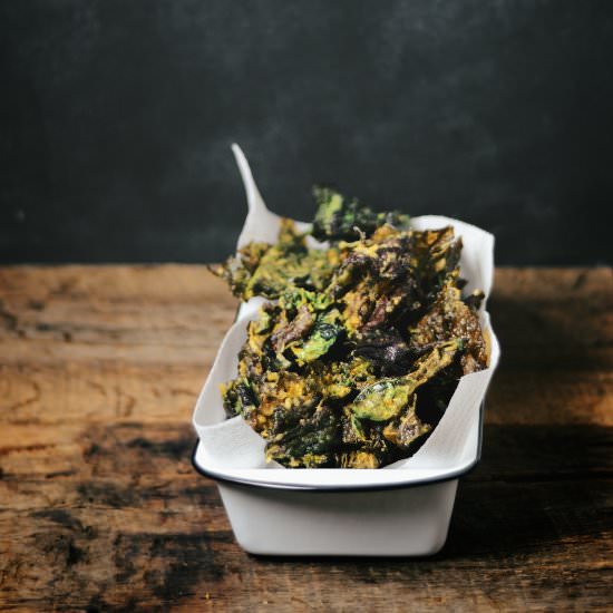 Red Mustard Green Pakoras - Recipe photo by abrowntable