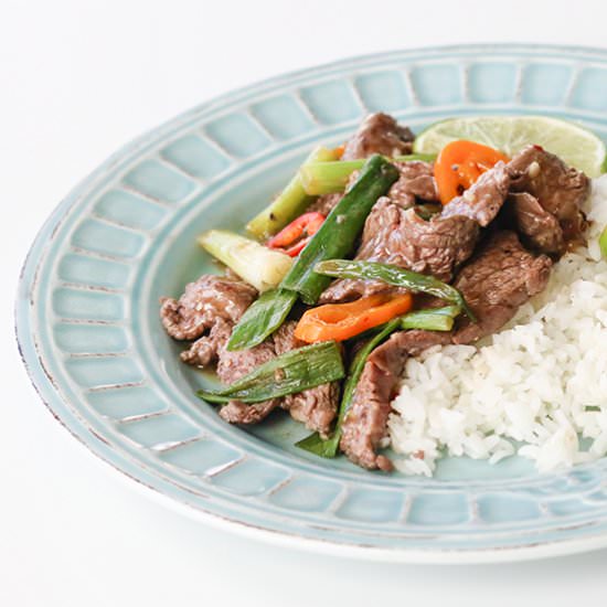 Steak and Scallion Stir Fry - Recipe photo by chef julie yoon