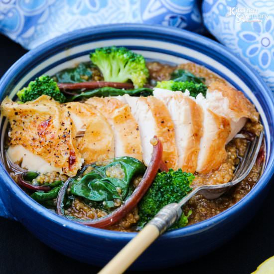 Quinoa with Roast Chicken and Chard - Recipe photo by KitchenSanctuary