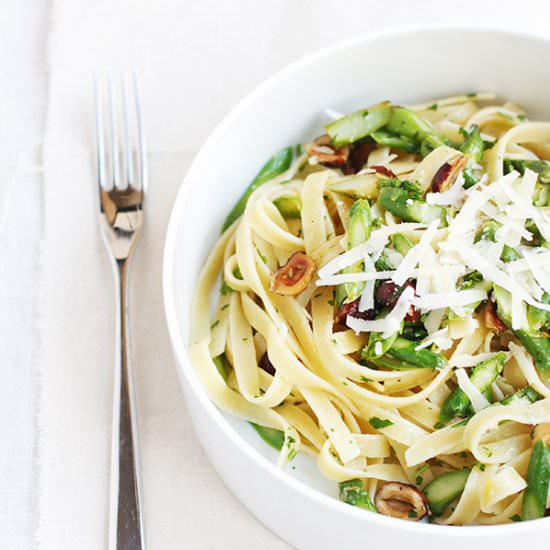 Asparagus & Hazelnut Tagliatelle - Recipe photo by FigandHoney