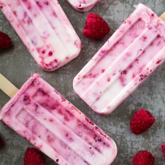 Raspberry Cream Greek Yogurt Pops - Recipe photo by littlespicejar