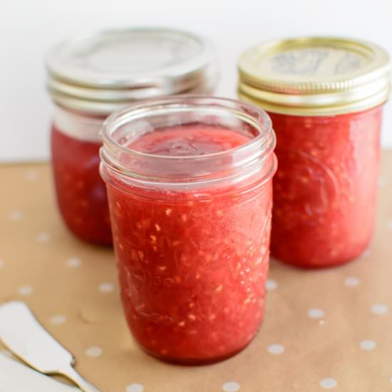 Rhubarb Raspberry Jam - Recipe photo by kitchenjoy