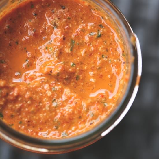 Roasted Red Pepper & Walnut Pesto - Recipe photo by tastesofjuniper
