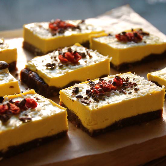 Raw Mango Cheesecake Slices - Recipe photo by NaturallySassy