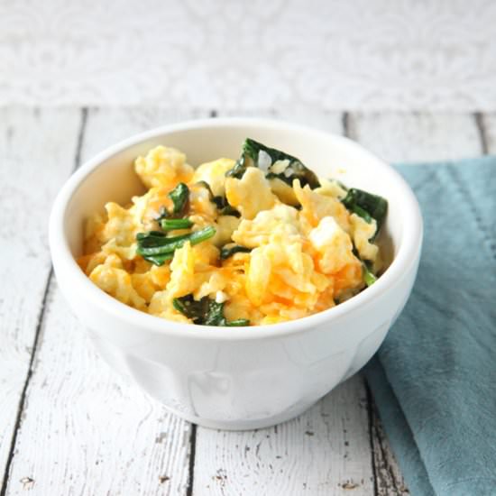 Easy Cheesy Spinach Scrambled Eggs - Recipe photo by The Skinny Pear