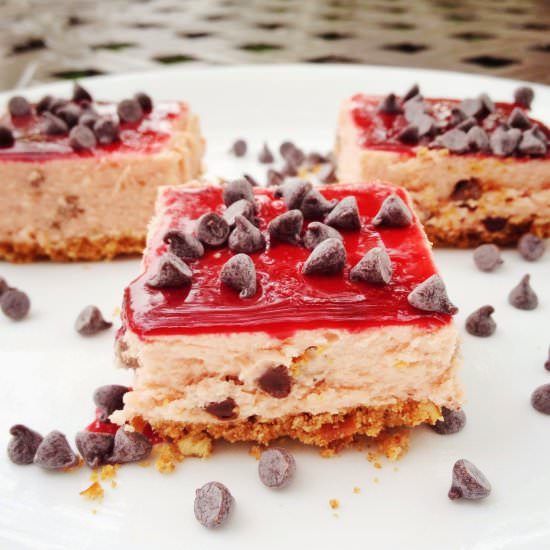 Chocolate Cherry Cheesecake Bars - Recipe photo by WillBakeforBooks