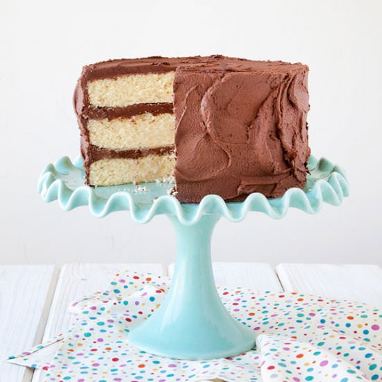 Yellow Cake with Fudge Frosting - Recipe photo by thecakeblog